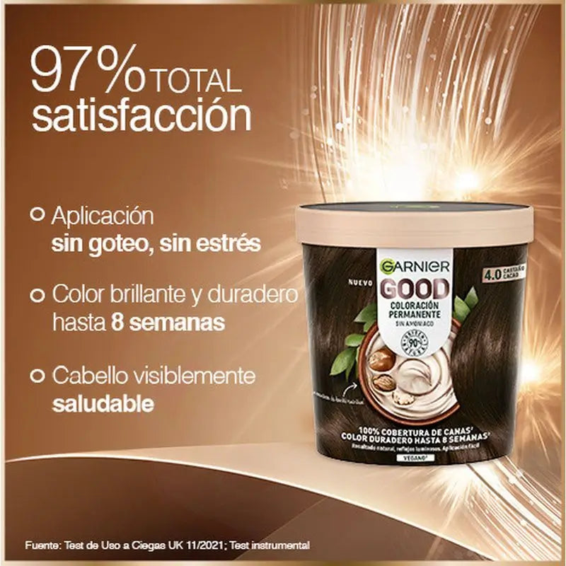 Garnier Good Colorazione Permanente Senza Ammoniaca, 90% Origine Naturale Tonalità 4.0 Castano Cacao.
