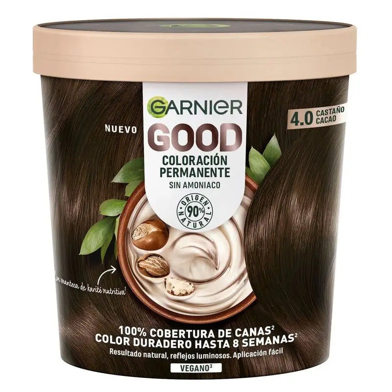 Garnier Good Colorazione Permanente Senza Ammoniaca, 90% Origine Naturale Tonalità 4.0 Castano Cacao.