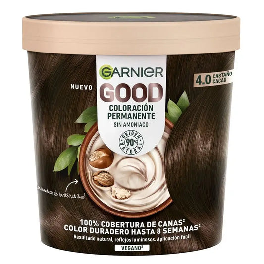 Garnier Good Colorazione Permanente Senza Ammoniaca, 90% Origine Naturale Tonalità 4.0 Castano Cacao.