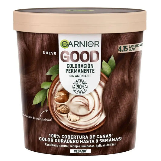 Garnier Good Colorazione Permanente Senza Ammoniaca, 90% Origine Naturale Tonalità 4.15 Castano Glacé.