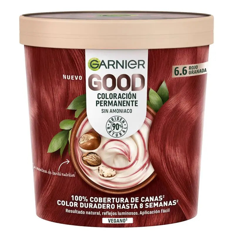 Garnier Good Colorazione Permanente Senza Ammoniaca, 90% Origine Naturale Tonalità 6.6 Rosso Melograno.