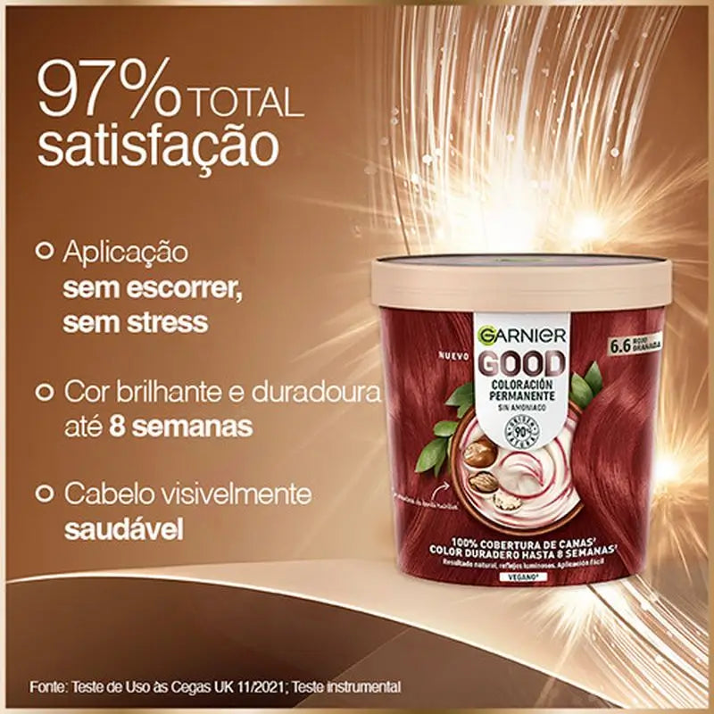 Garnier Good Colorazione Permanente Senza Ammoniaca, 90% Origine Naturale Tonalità 6.6 Rosso Melograno.