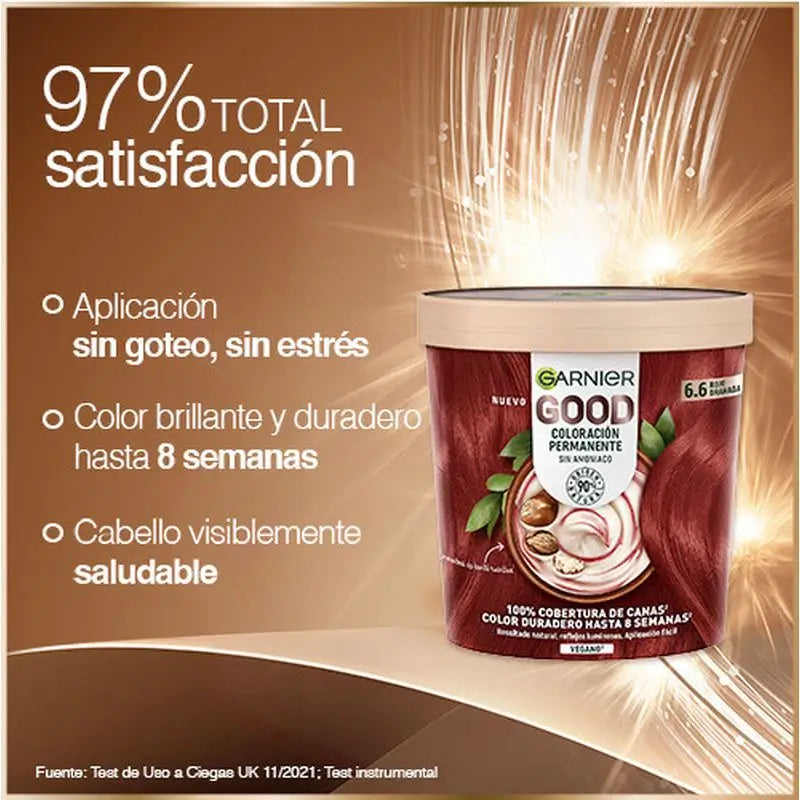 Garnier Good Colorazione Permanente Senza Ammoniaca, 90% Origine Naturale Tonalità 6.6 Rosso Melograno.