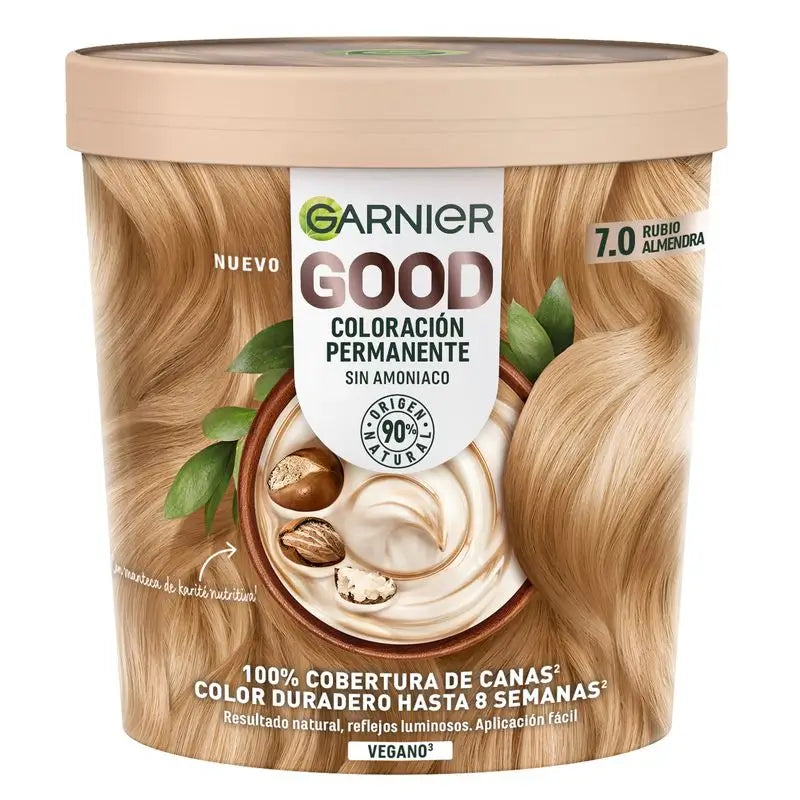 Garnier Good Colorazione Permanente Senza Ammoniaca, 90% Origine Naturale Tonalità 7.0 Biondo Mandorla.