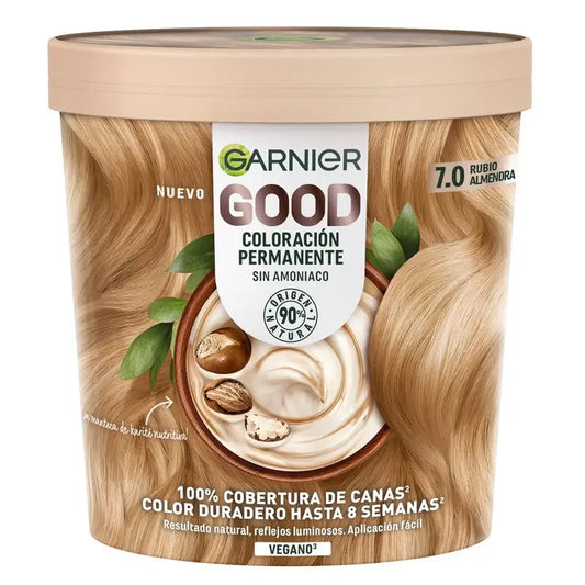 Garnier Good Colorazione Permanente Senza Ammoniaca, 90% Origine Naturale Tonalità 7.0 Biondo Mandorla.