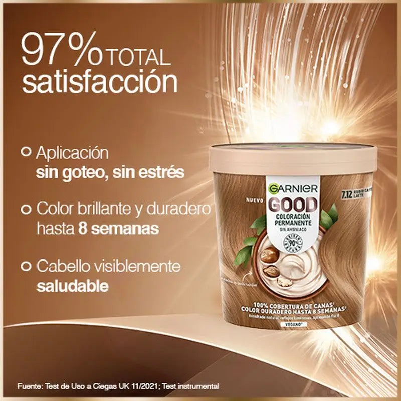 Garnier Good Colorazione Permanente Senza Ammoniaca, 90% Origine Naturale Tonalità 7.12 Café Latte Blonde.