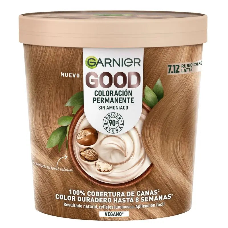 Garnier Good Colorazione Permanente Senza Ammoniaca, 90% Origine Naturale Tonalità 7.12 Café Latte Blonde.