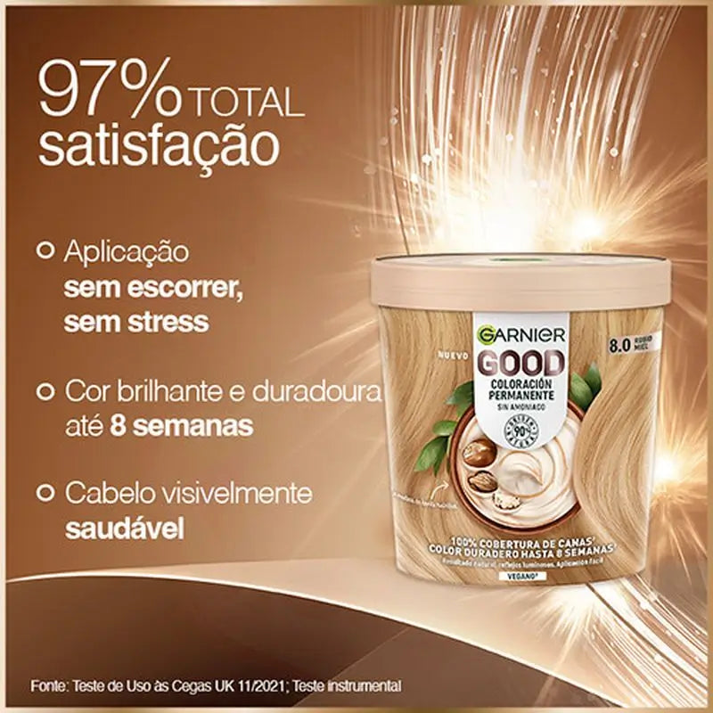 Garnier Good Colorazione Permanente Senza Ammoniaca, 90% Origine Naturale Tonalità 8.0 Biondo Miele.
