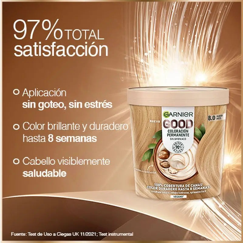 Garnier Good Colorazione Permanente Senza Ammoniaca, 90% Origine Naturale Tonalità 8.0 Biondo Miele.