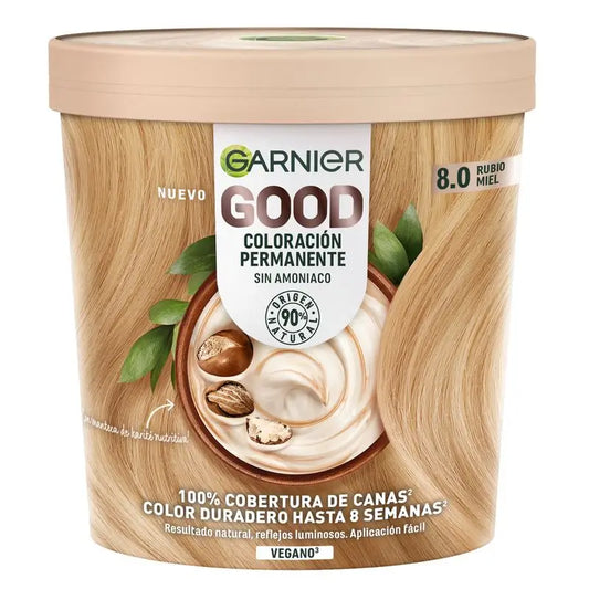Garnier Good Colorazione Permanente Senza Ammoniaca, 90% Origine Naturale Tonalità 8.0 Biondo Miele.