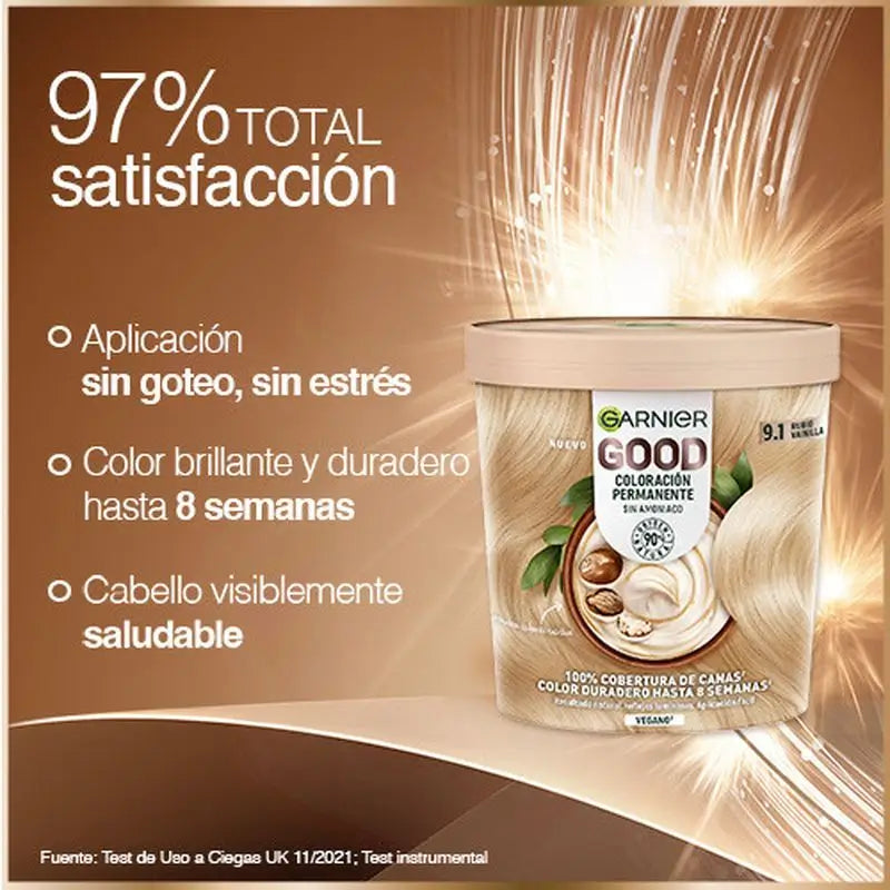 Garnier Good Colorazione Permanente Senza Ammoniaca, 90% Origine Naturale Tonalità 9.1 Biondo Vaniglia.