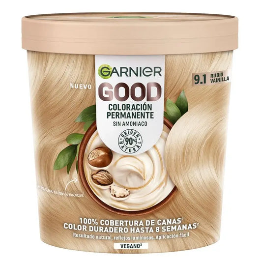Garnier Good Colorazione Permanente Senza Ammoniaca, 90% Origine Naturale Tonalità 9.1 Biondo Vaniglia.