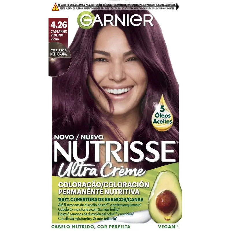 Garnier Nutrisse Copertura Capelli Grigi Con Maschera Nutriente Tonalità 4.26 Marrone Violino , 160 ml