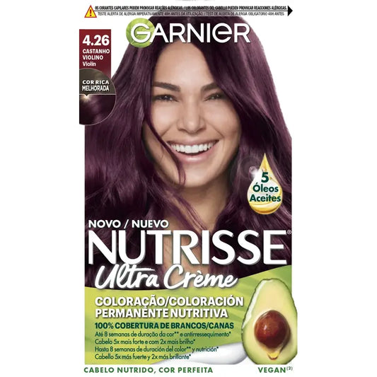 Garnier Nutrisse Copertura Capelli Grigi Con Maschera Nutriente Tonalità 4.26 Marrone Violino , 160 ml