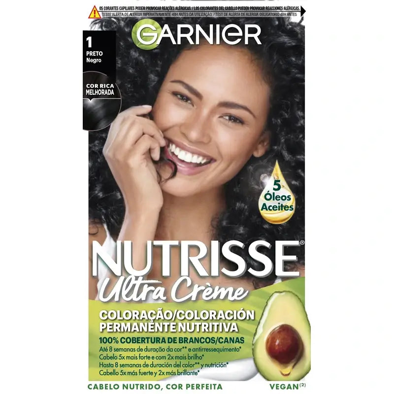 Garnier Nutrisse Nutritive Colorazione Permanente Nutritiva Ombra 1 Nero , 160 ml
