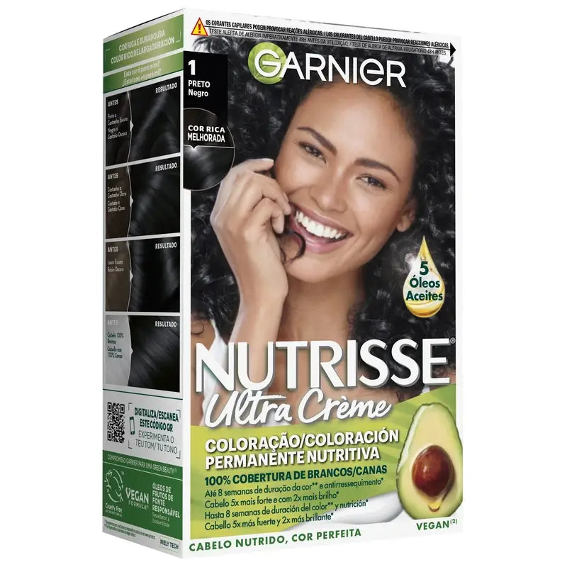 Garnier Nutrisse Nutritive Colorazione Permanente Nutritiva Ombra 1 Nero , 160 ml