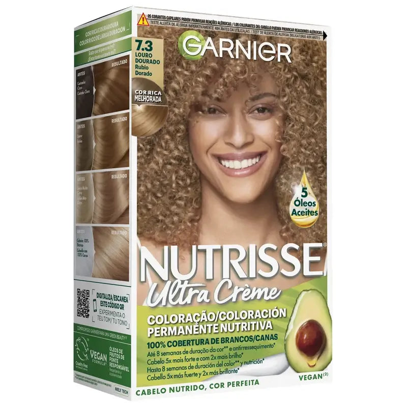 Garnier Nutrisse Biondo Dorato Colore Permanente per Capelli Tonalità 7,3 , 160 ml
