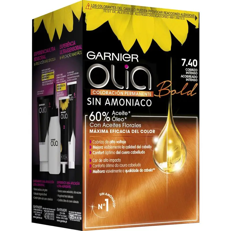 Garnier Olia Colorazione Permanente Senza Ammoniaca, Profumo Piacevole Con Oli Floreali Naturali - Rame Intenso Audace 7,40