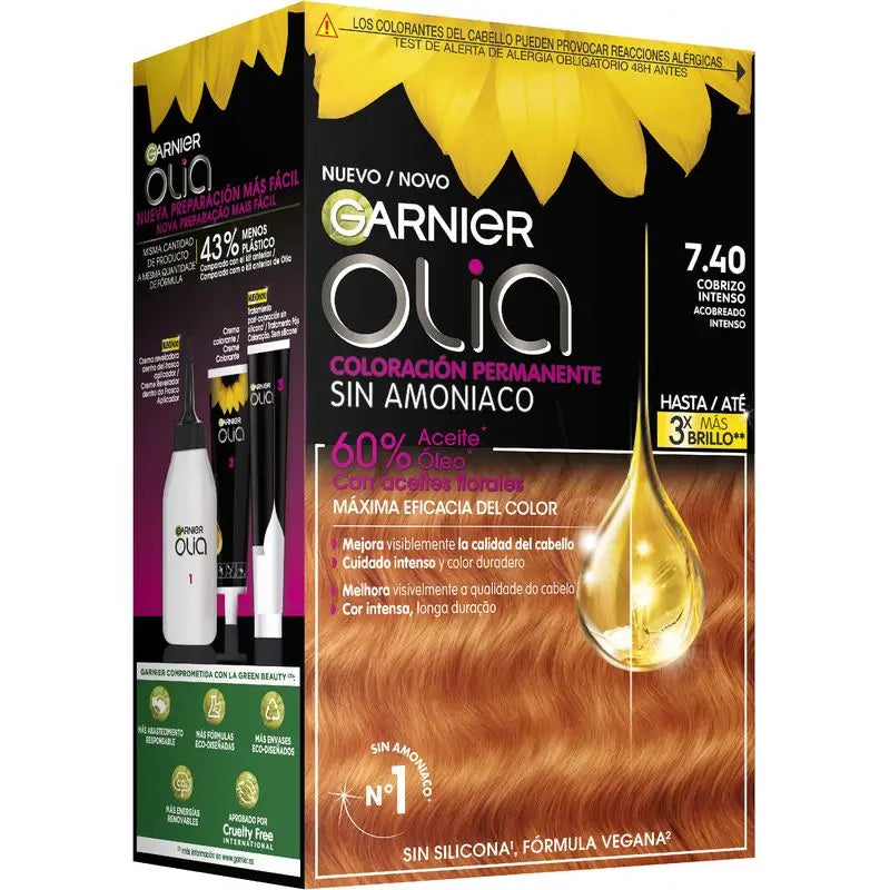 Garnier Olia Colorazione Permanente Senza Ammoniaca, Profumo Piacevole Con Oli Floreali Naturali - Rame Intenso Audace 7,40