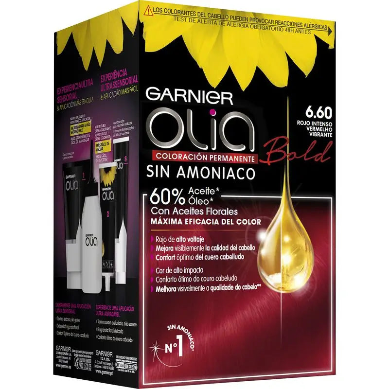 Garnier Olia Colorazione Permanente Senza Ammoniaca, Profumo Piacevole Con Oli Floreali Naturali - Rosso Profondo Audace 6.60