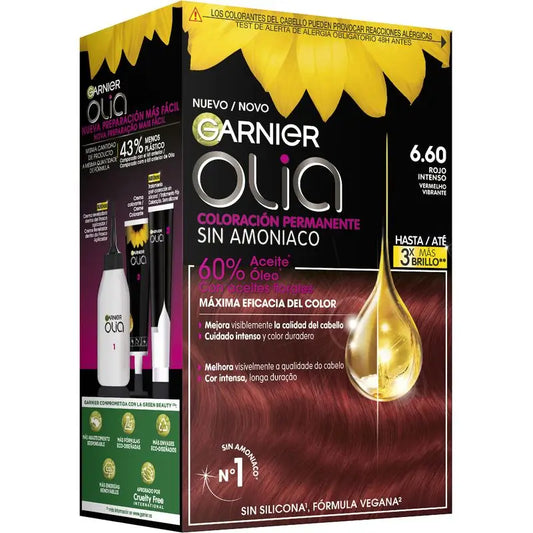 Garnier Olia Colorazione Permanente Senza Ammoniaca, Profumo Piacevole Con Oli Floreali Naturali - Rosso Profondo Audace 6.60