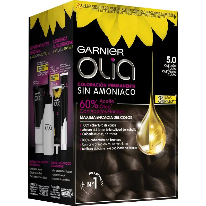 Garnier Olia Colorazione Permanente Senza Ammoniaca, Profumo Piacevole Con Oli Floreali Naturali - Marrone Chiaro 5.0