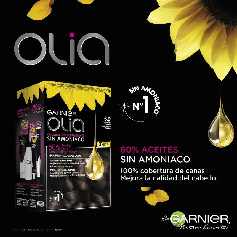 Garnier Olia Colorazione Permanente Senza Ammoniaca, Profumo Piacevole Con Oli Floreali Naturali - Marrone Chiaro 5.0