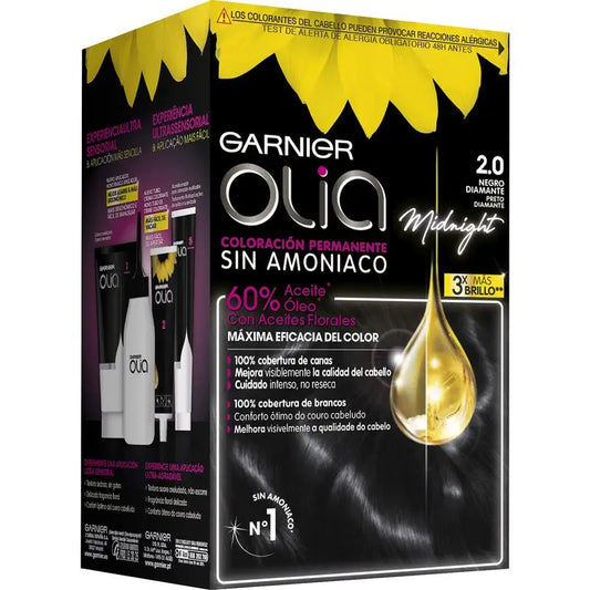 Garnier Olia Colorazione Permanente Senza Ammoniaca, Profumo Piacevole Con Oli Floreali Naturali - Nero Diamante 2.0