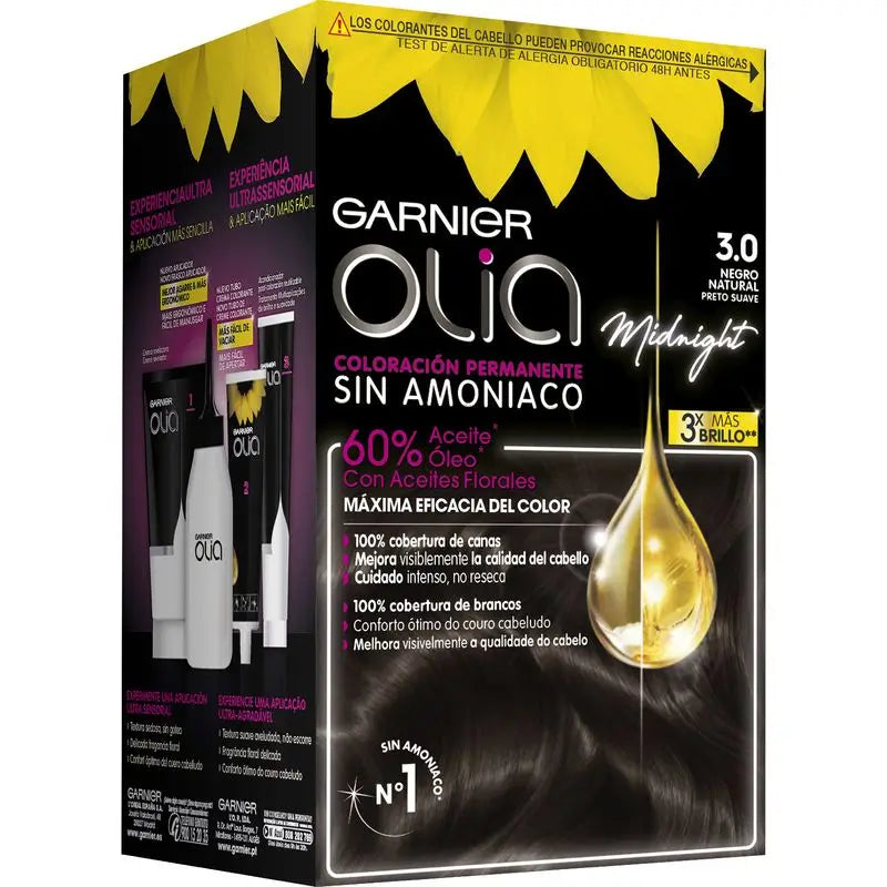 Garnier Olia Colorazione Permanente Senza Ammoniaca, Profumo Piacevole Con Oli Floreali Origine Naturale - Nero Naturale 3.0