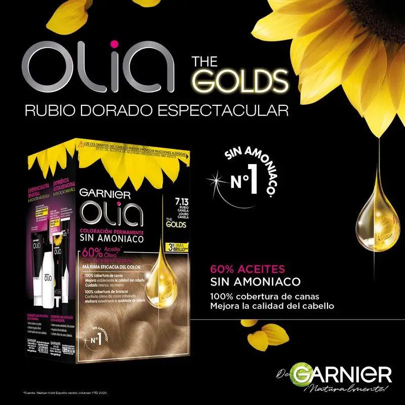 Garnier Olia Colorazione Permanente Senza Ammoniaca, Profumo Piacevole Con Oli Floreali Naturali - Biondo Cannella 7.13