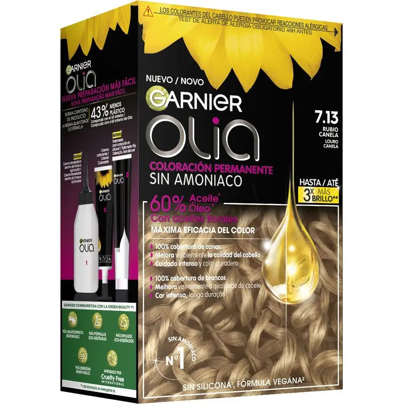 Garnier Olia Colorazione Permanente Senza Ammoniaca, Profumo Piacevole Con Oli Floreali Naturali - Biondo Cannella 7.13
