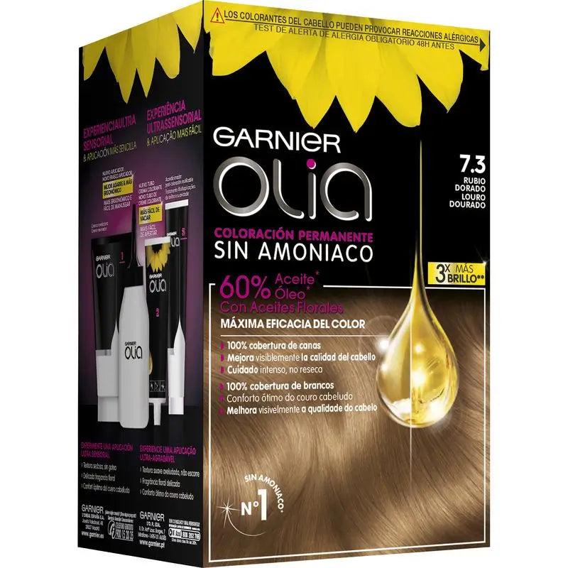 Garnier Olia Colorazione Permanente Senza Ammoniaca, Profumo Piacevole Con Oli Floreali Naturali - Biondo Dorato 7,3