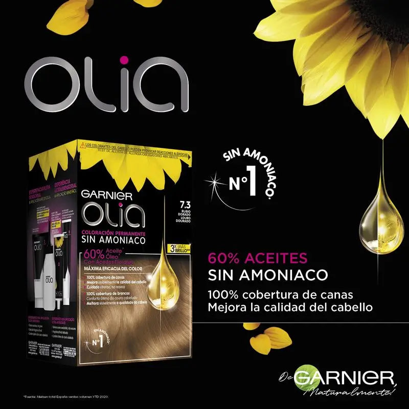 Garnier Olia Colorazione Permanente Senza Ammoniaca, Profumo Piacevole Con Oli Floreali Naturali - Biondo Dorato 7,3