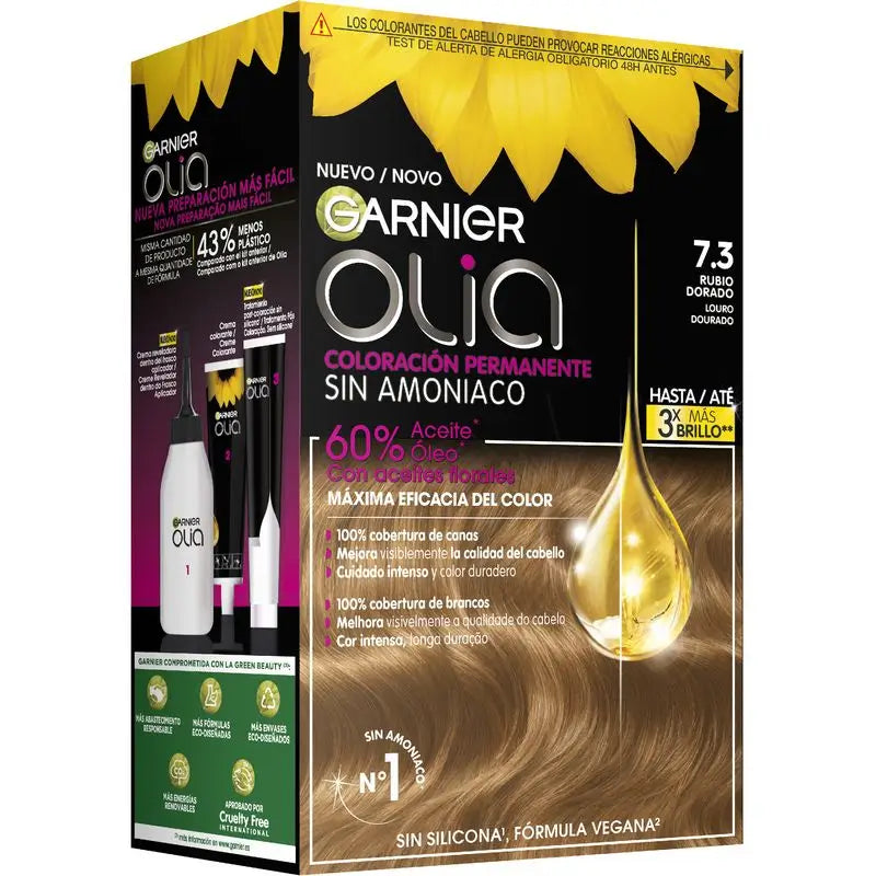 Garnier Olia Permanent Colouring Ammonia Free, Pleasant Smelling With Natural Floral Oils - Golden Blonde 7.3