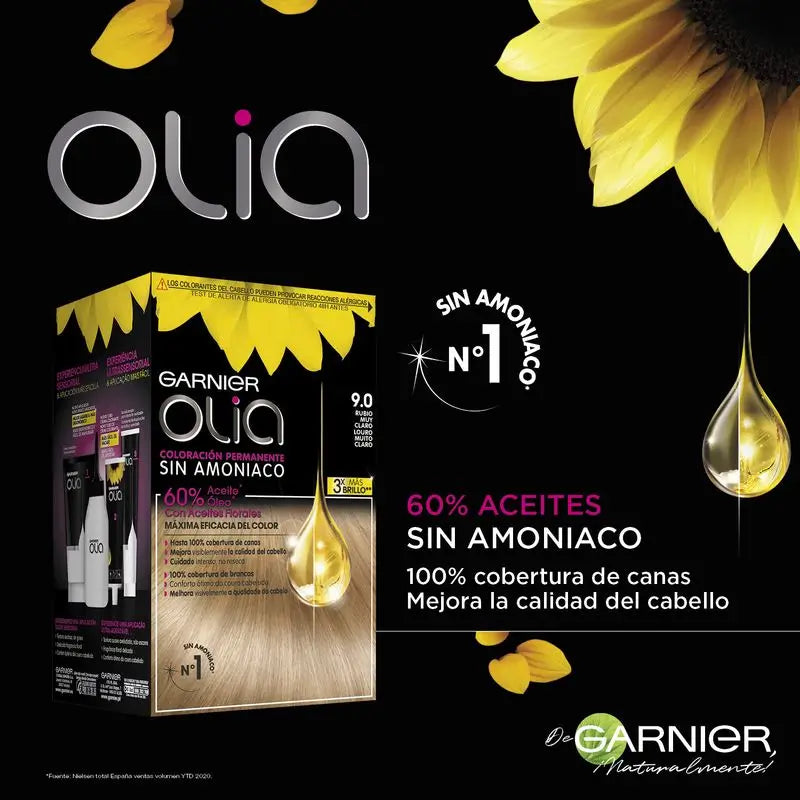 Garnier Olia Colorazione Permanente Senza Ammoniaca, Profumo Piacevole Con Oli Floreali Origine Naturale - Biondo Molto Chiaro 9.0