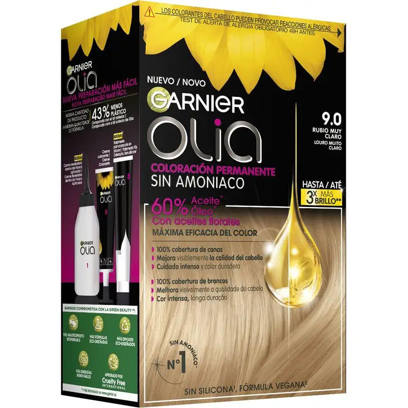 Garnier Olia Colorazione Permanente Senza Ammoniaca, Profumo Piacevole Con Oli Floreali Origine Naturale - Biondo Molto Chiaro 9.0