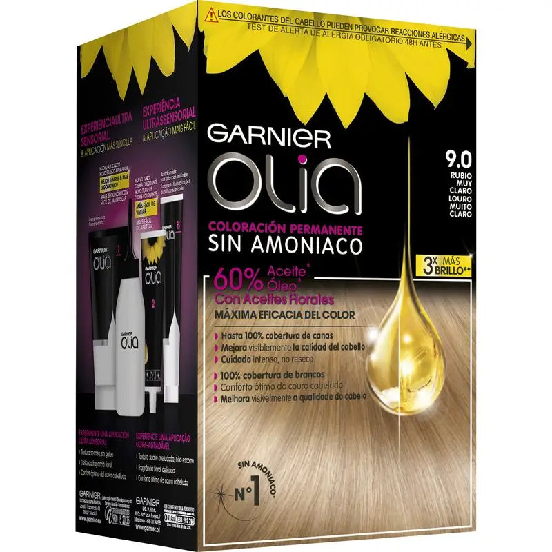 Garnier Olia Colorazione Permanente Senza Ammoniaca, Profumo Piacevole Con Oli Floreali Origine Naturale - Biondo Molto Chiaro 9.0