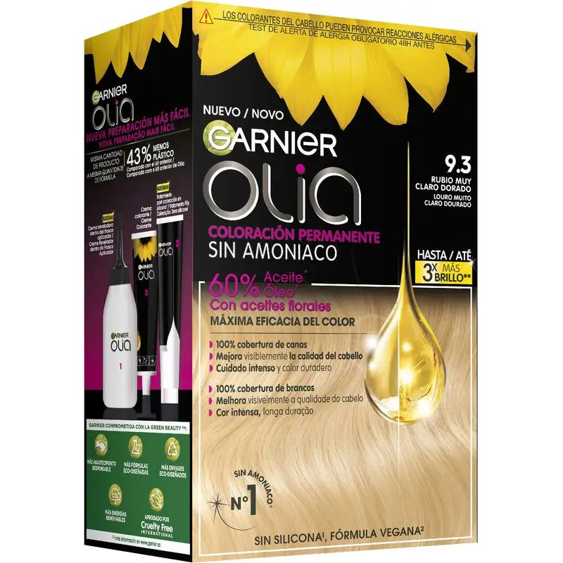 Garnier Olia Colorazione Permanente Senza Ammoniaca, Profumo Piacevole Con Oli Floreali Origine Naturale - Biondo Dorato Molto Chiaro 9.3