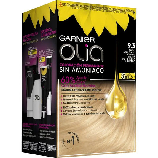 Garnier Olia Colorazione Permanente Senza Ammoniaca, Profumo Piacevole Con Oli Floreali Origine Naturale - Biondo Dorato Molto Chiaro 9.3