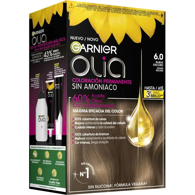 Garnier Olia Colorazione Permanente Senza Ammoniaca, Profumo Piacevole Con Oli Floreali Naturali - Biondo Scuro 6.0