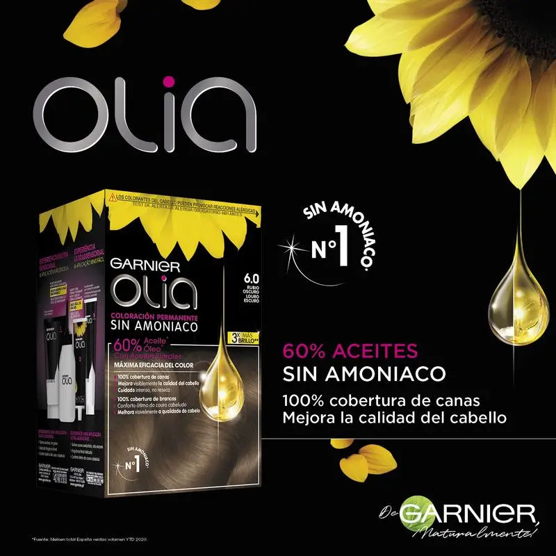 Garnier Olia Colorazione Permanente Senza Ammoniaca, Profumo Piacevole Con Oli Floreali Naturali - Biondo Scuro 6.0