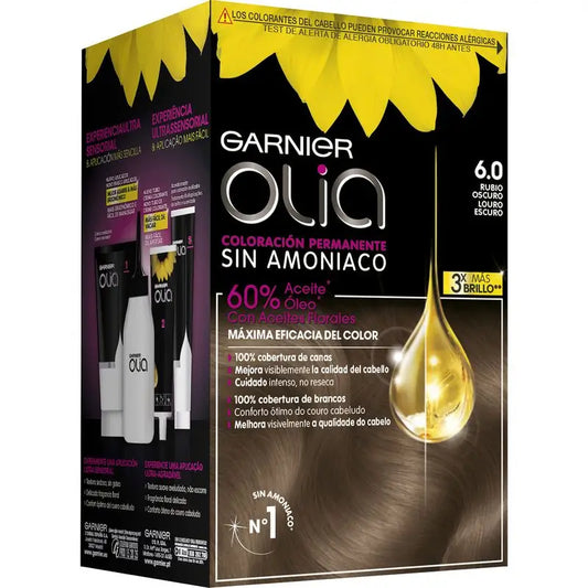 Garnier Olia Colorazione Permanente Senza Ammoniaca, Profumo Piacevole Con Oli Floreali Naturali - Biondo Scuro 6.0