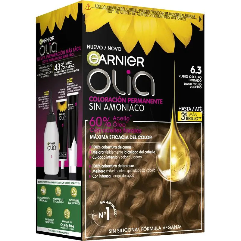Garnier Olia Colorazione Permanente Senza Ammoniaca, Profumo Piacevole Con Oli Floreali Naturali - Biondo Scuro Dorato 6,3