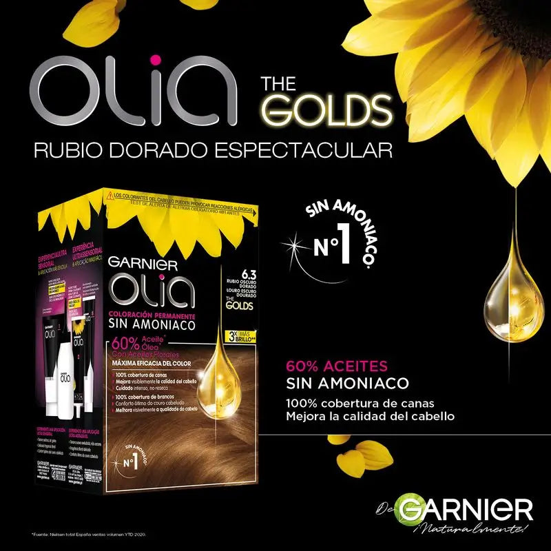 Garnier Olia Colorazione Permanente Senza Ammoniaca, Profumo Piacevole Con Oli Floreali Naturali - Biondo Scuro Dorato 6,3