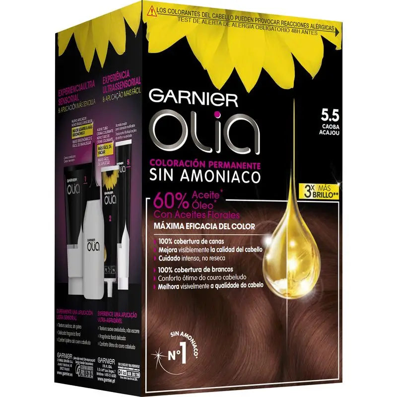 Garnier Olia Colorazione Permanente Senza Ammoniaca Per Un Profumo Piacevole Con Oli Floreali Naturali - Mogano 5,5