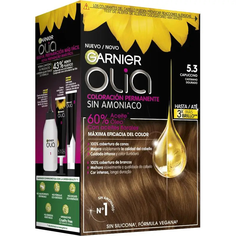 Garnier Olia Colorazione Permanente Senza Ammoniaca Dal Profumo Piacevole Con Oli Floreali Naturali - Cappuccino 5.3