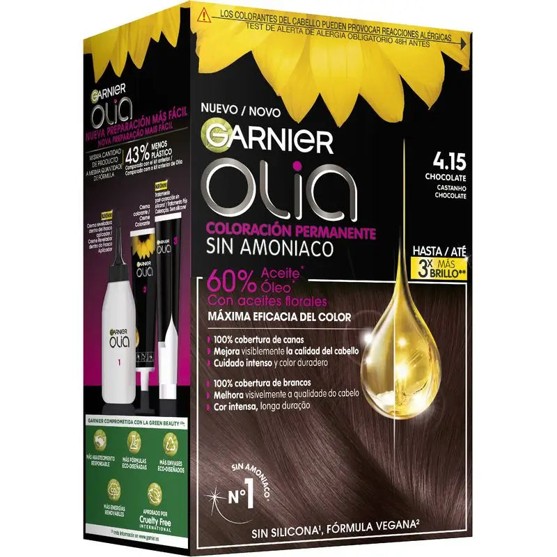 Garnier Olia Colorazione Permanente Senza Ammoniaca Per Un Profumo Piacevole Con Oli Floreali Naturali - Cioccolato 4.15