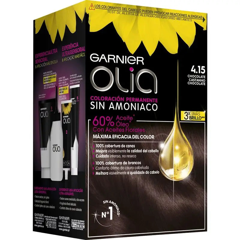 Garnier Olia Colorazione Permanente Senza Ammoniaca Per Un Profumo Piacevole Con Oli Floreali Naturali - Cioccolato 4.15