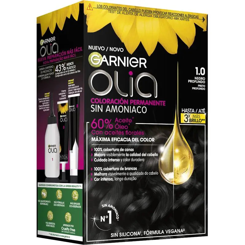 Garnier Olia Colorazione Permanente Senza Ammoniaca Dal Profumo Piacevole Con Oli Floreali Naturali - Nero Ebano 1.0
