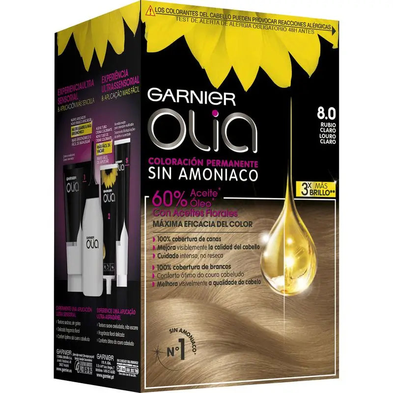 Garnier Olia Colorazione Permanente Senza Ammoniaca Per Un Profumo Piacevole Con Oli Floreali Naturali - Biondo Chiaro 8.0